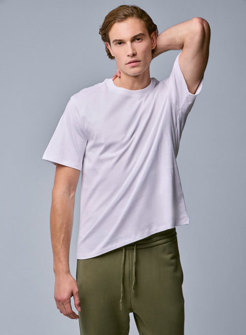 White Short Sleeve Crew Neck T-Shirt in Organic Cotton - MAJESTIC FILATURES