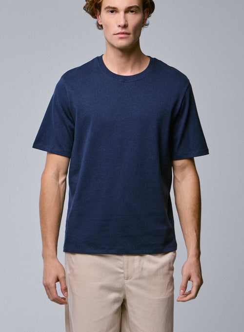 Blue Round Neck Short Sleeve T-shirt in Organic Cotton - MAJESTIC FILATURES