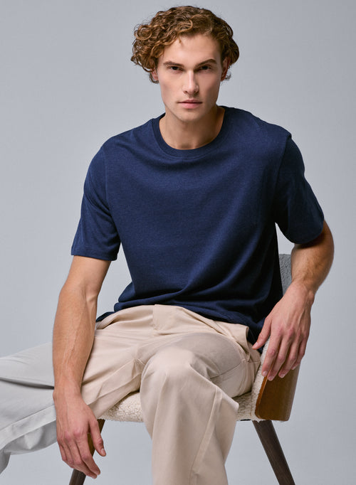 Blue Round Neck Short Sleeve T-shirt in Organic Cotton - MAJESTIC FILATURES