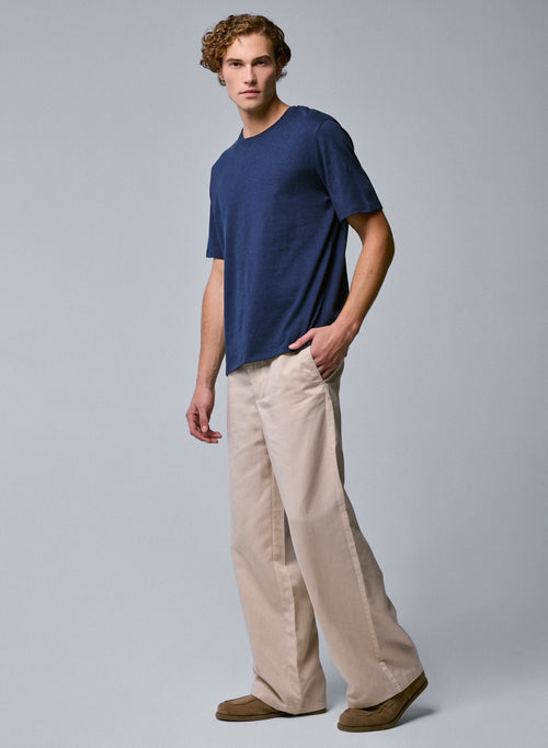 Blue Round Neck Short Sleeve T-shirt in Organic Cotton - MAJESTIC FILATURES