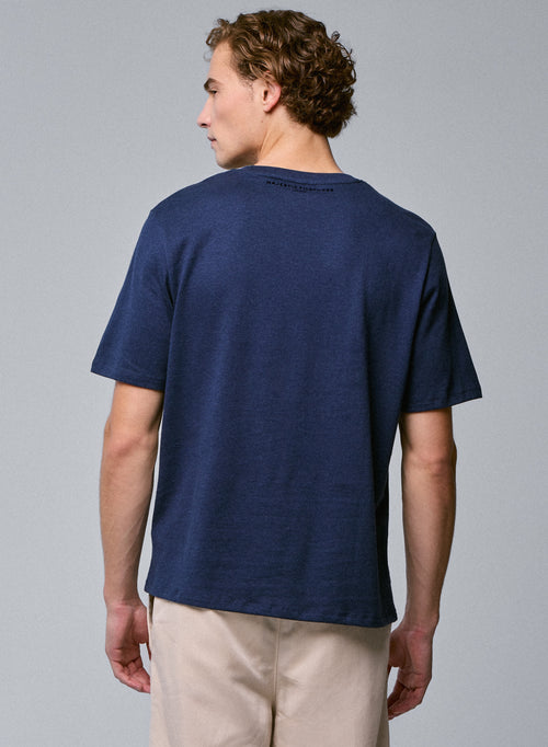 Blue Round Neck Short Sleeve T-shirt in Organic Cotton - MAJESTIC FILATURES