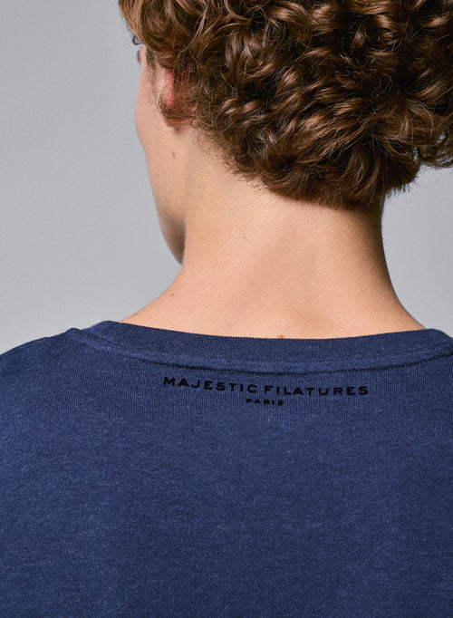 Blue Round Neck Short Sleeve T-shirt in Organic Cotton - MAJESTIC FILATURES