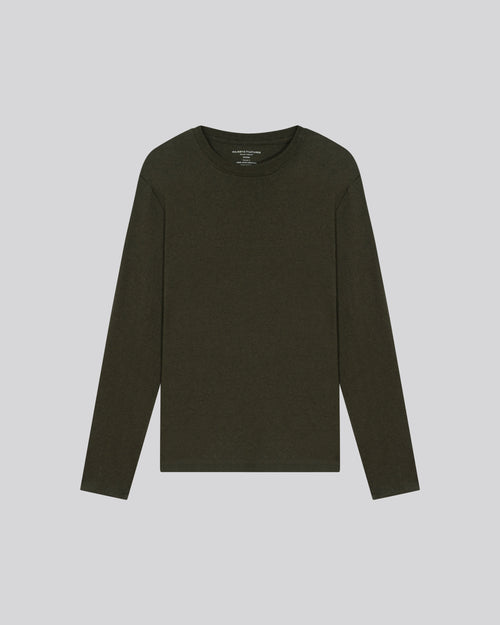 Grünes Langarm-T-Shirt mit Rundhalsausschnitt aus Bio-Baumwolle - MAJESTIC FILATURES