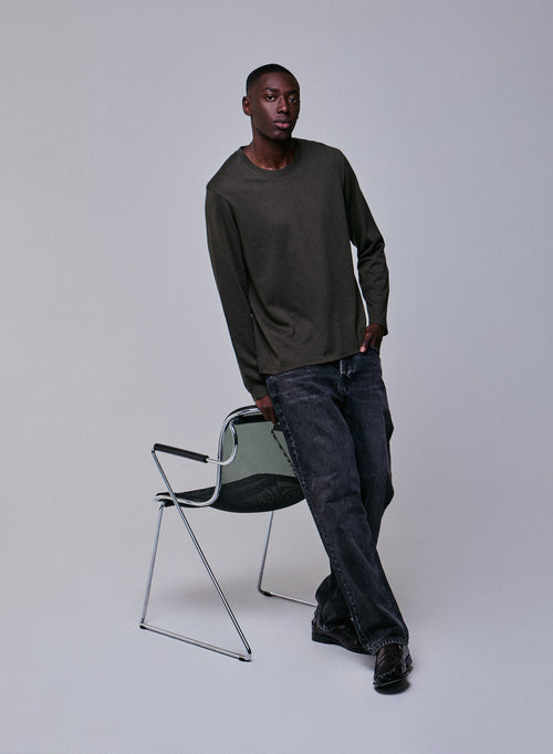 Grünes Langarm-T-Shirt mit Rundhalsausschnitt aus Bio-Baumwolle - MAJESTIC FILATURES