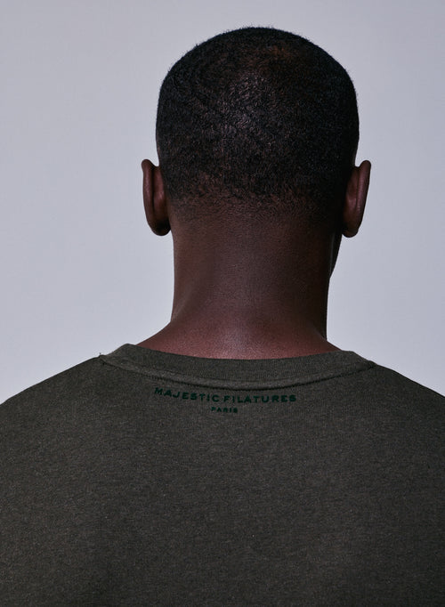 Grünes Langarm-T-Shirt mit Rundhalsausschnitt aus Bio-Baumwolle - MAJESTIC FILATURES