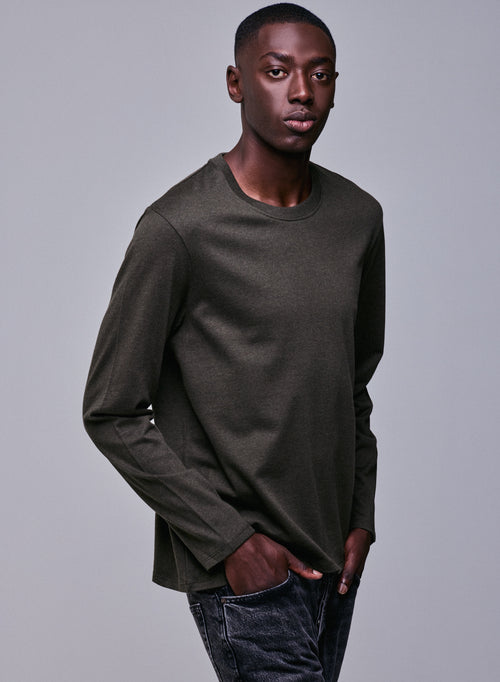 Grünes Langarm-T-Shirt mit Rundhalsausschnitt aus Bio-Baumwolle - MAJESTIC FILATURES
