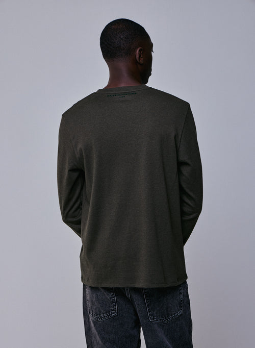 Grünes Langarm-T-Shirt mit Rundhalsausschnitt aus Bio-Baumwolle - MAJESTIC FILATURES