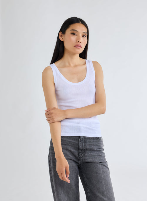 White U-Neck Tank Top in Organic Cotton and Modal - MAJESTIC FILATURES