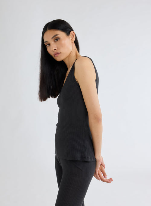 Black U-Neck Tank Top in Organic Cotton and Modal - MAJESTIC FILATURES