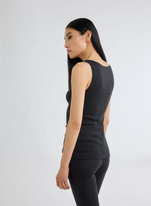 Black U-Neck Tank Top in Organic Cotton and Modal - MAJESTIC FILATURES