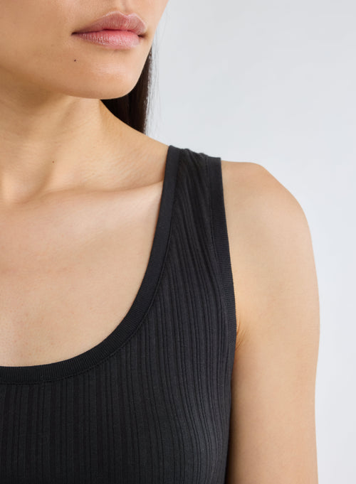 Black U-Neck Tank Top in Organic Cotton and Modal - MAJESTIC FILATURES