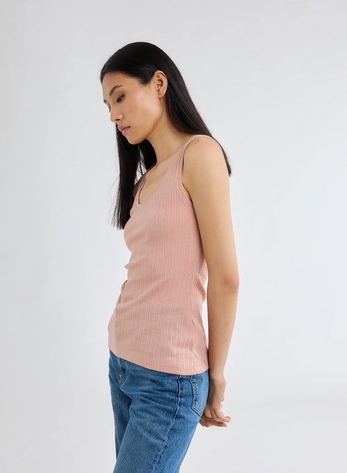 Pink U-Neck Tank Top in Organic Cotton and Modal - MAJESTIC FILATURES