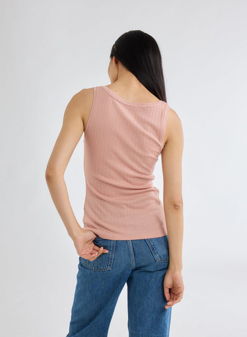 Pink U-Neck Tank Top in Organic Cotton and Modal - MAJESTIC FILATURES