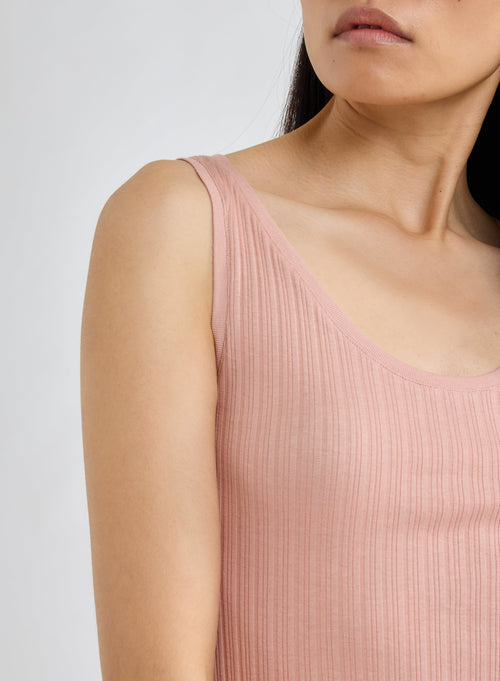 Pink U-Neck Tank Top in Organic Cotton and Modal - MAJESTIC FILATURES