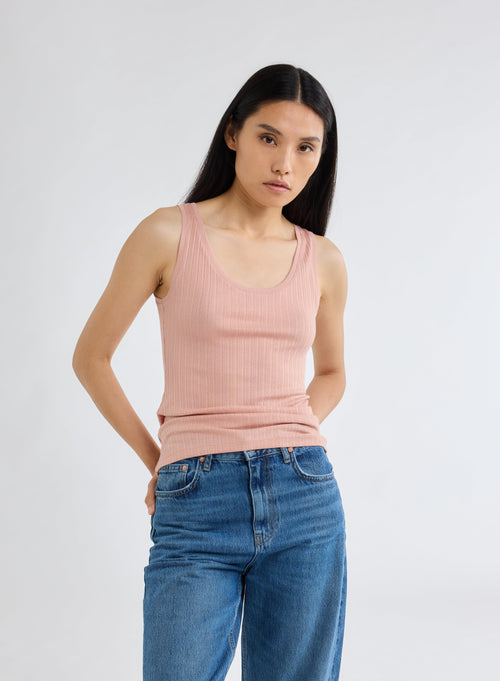 Pink U-Neck Tank Top in Organic Cotton and Modal - MAJESTIC FILATURES