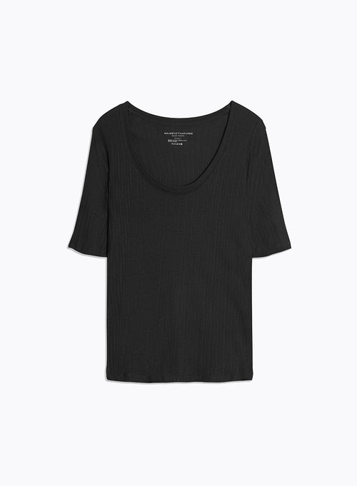 T-shirt Noir Col U Manches Courtes en Coton organique et Modal - MAJESTIC FILATURES