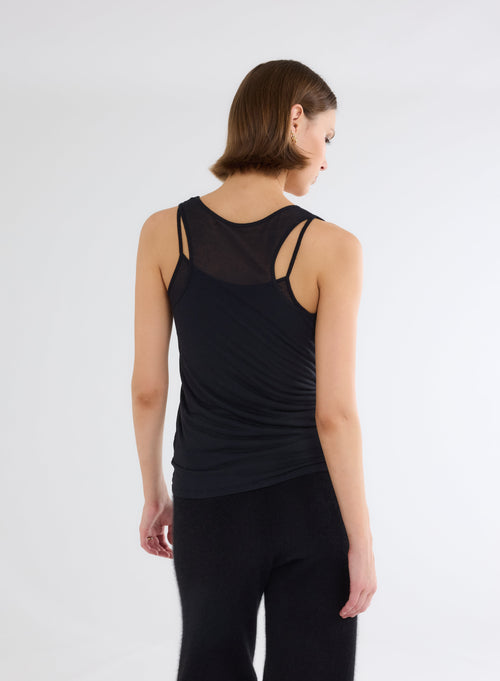 Camiseta de tirantes negra con cuello en U de micromodal y cachemira - MAJESTIC FILATURES