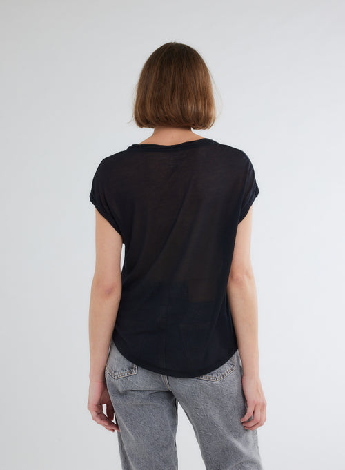 T-shirt Noir Col Rond sans manches en Micro Modal et Cachemire - MAJESTIC FILATURES