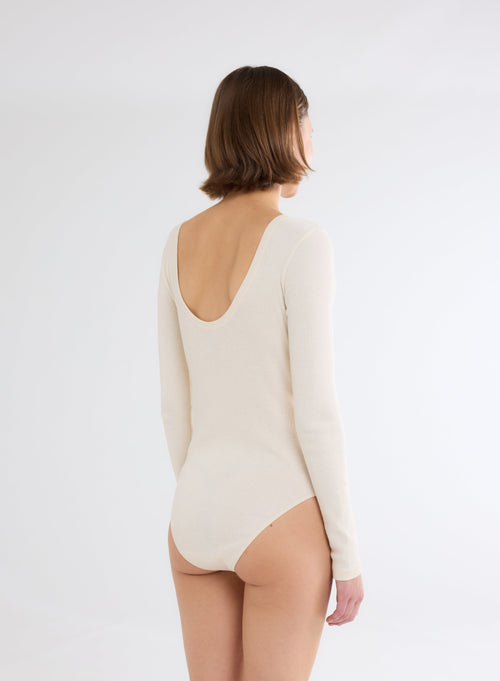 White U-Neck Long Sleeve Organic Cotton Body - MAJESTIC FILATURES