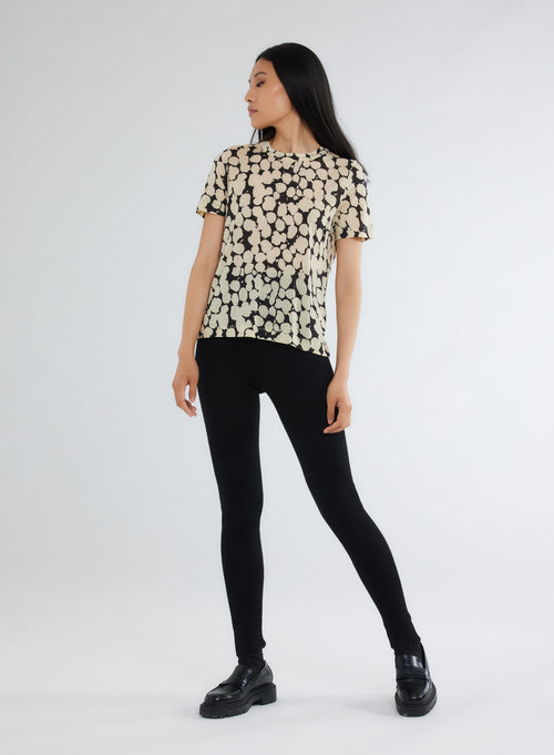 T-shirt Noir / beige Col Rond Manches Longues en Lyocell et Laine Vierge - MAJESTIC FILATURES