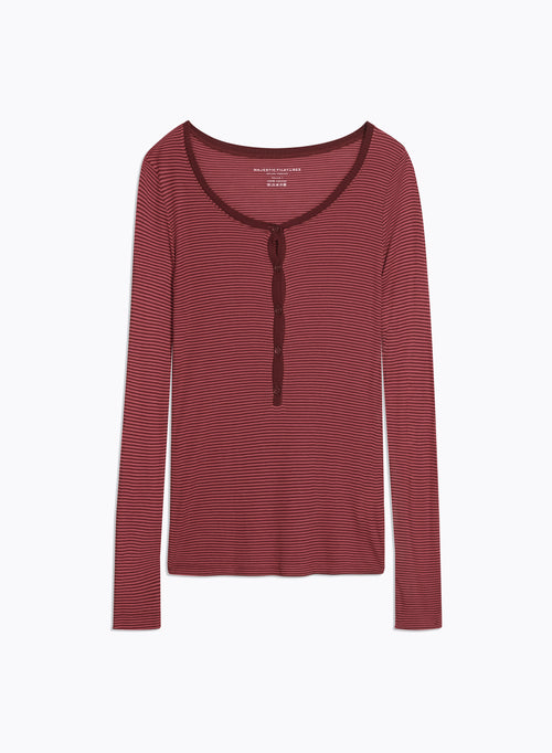 Red U-Neck Long Sleeve Viscose T-Shirt - MAJESTIC FILATURES