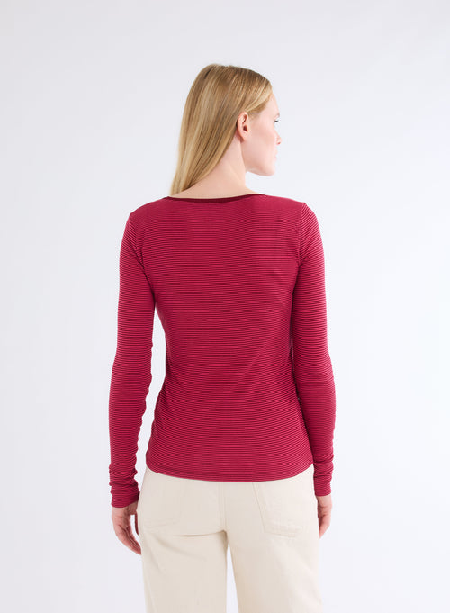 T-shirt Rouge Col U Manches Longues en Viscose - MAJESTIC FILATURES