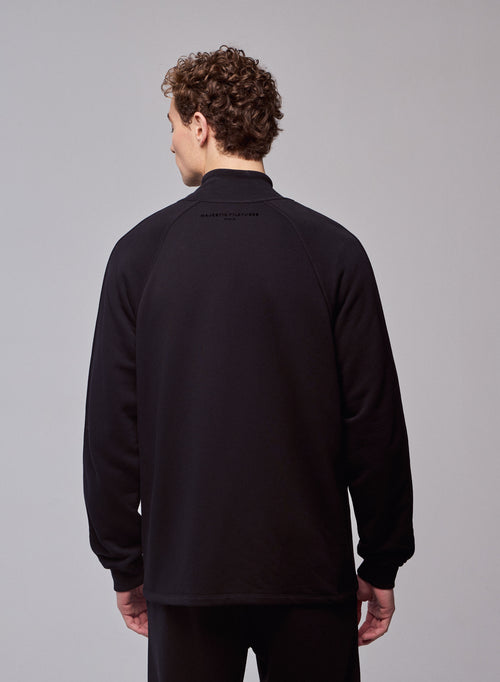 Gilet Noir Col Montant Manches Longues en Coton organique - MAJESTIC FILATURES