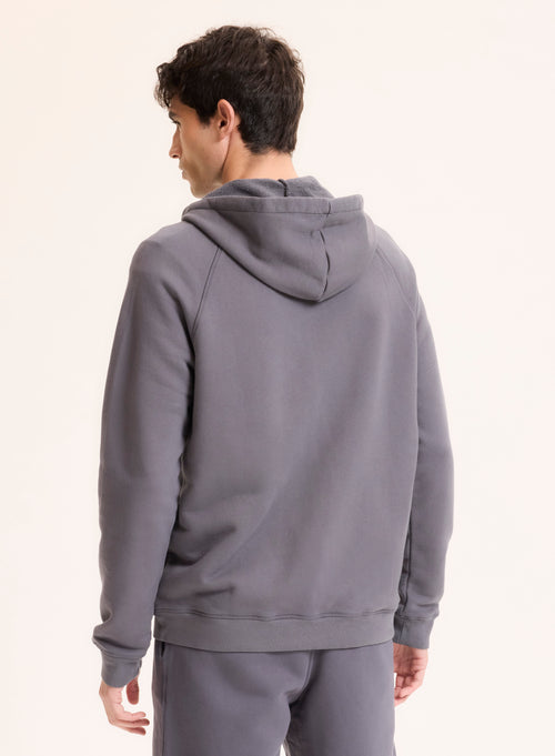 Grey Round Neck Organic Cotton Long Sleeve Cardigan - MAJESTIC FILATURES