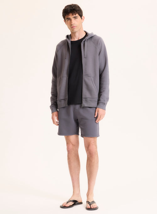 Grey Round Neck Organic Cotton Long Sleeve Cardigan - MAJESTIC FILATURES