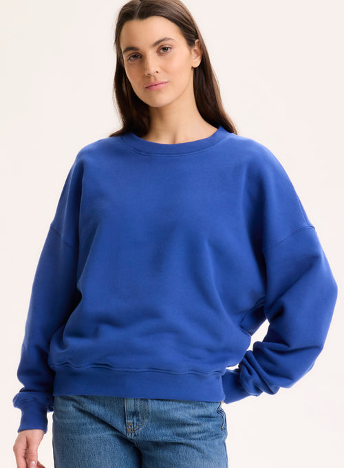 Blue Sweatshirt Round Neck Long Sleeve in Organic Cotton WOMEN