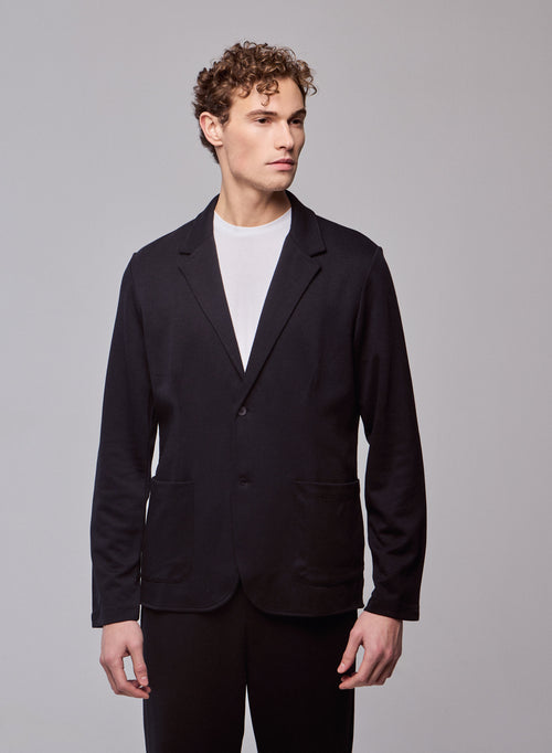 Black V-neck Jacket Long Sleeve in Lyocell / Tencel / Organic Cotton - MAJESTIC FILATURES