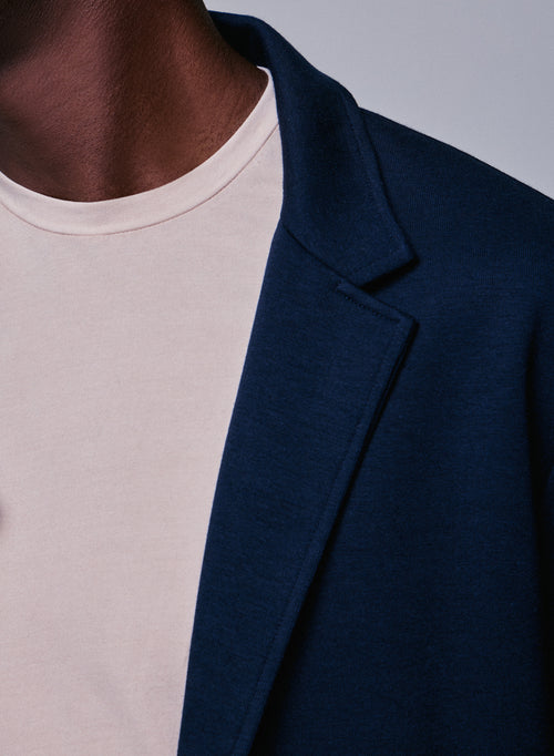 Marineblaue Kragenjacke Langarm Lyocell / Tencel / Bio-Baumwolle - MAJESTIC FILATURES