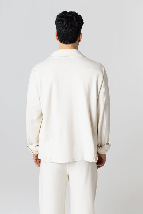 Jacke mit V-Ausschnitt und langen Ärmeln aus Lyocel, Tencel / Bio-Baumwolle in Weiß - MAJESTIC FILATURES