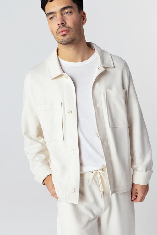 Jacke mit V-Ausschnitt und langen Ärmeln aus Lyocel, Tencel / Bio-Baumwolle in Weiß - MAJESTIC FILATURES