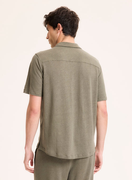 Green Linen Short Sleeve Shirt - MAJESTIC FILATURES