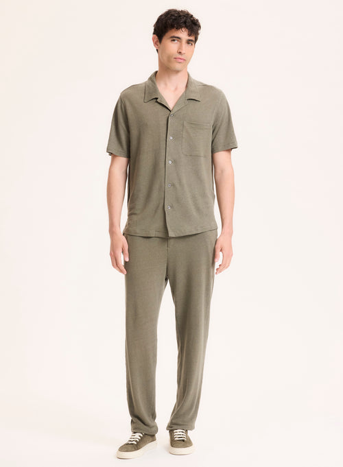 Green Linen Short Sleeve Shirt - MAJESTIC FILATURES