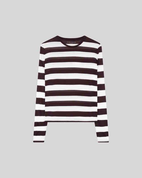 Weiß/Aubergine Langarm-T-Shirt mit Rundhalsausschnitt aus Viskose / Kaschmir - MAJESTIC FILATURES