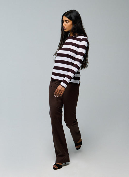 Weiß/Aubergine Langarm-T-Shirt mit Rundhalsausschnitt aus Viskose / Kaschmir - MAJESTIC FILATURES