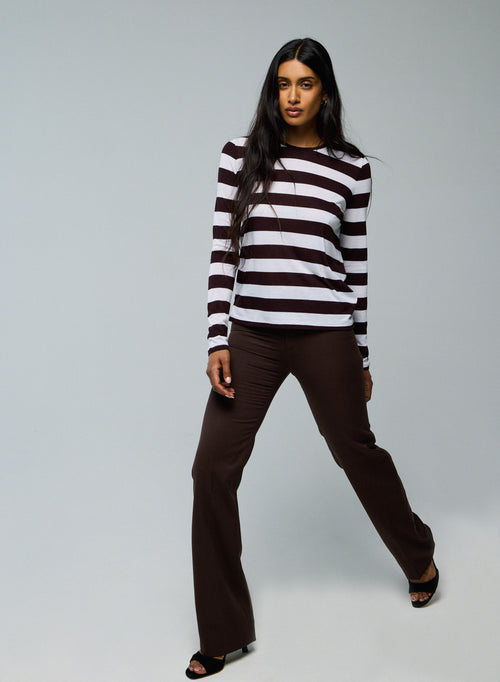 Weiß/Aubergine Langarm-T-Shirt mit Rundhalsausschnitt aus Viskose / Kaschmir - MAJESTIC FILATURES