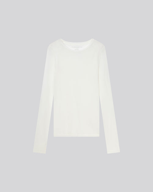 T-shirt Blanc Col Rond Manches Longues en Viscose / Cachemire - MAJESTIC FILATURES