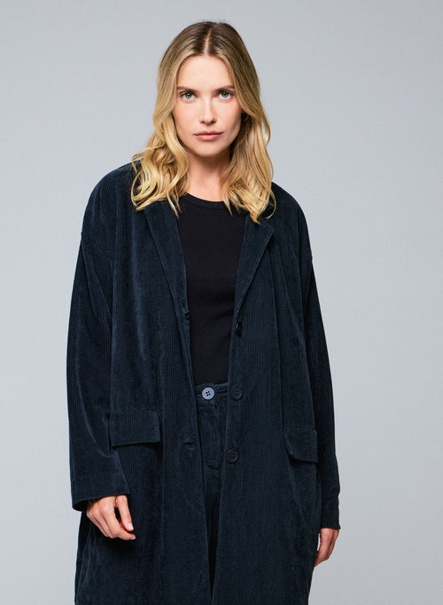 Grey coat long-sleeved jacket in organic cotton / polyester - MAJESTIC FILATURES