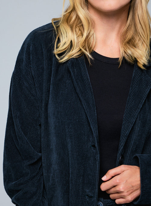 Grey coat long-sleeved jacket in organic cotton / polyester - MAJESTIC FILATURES