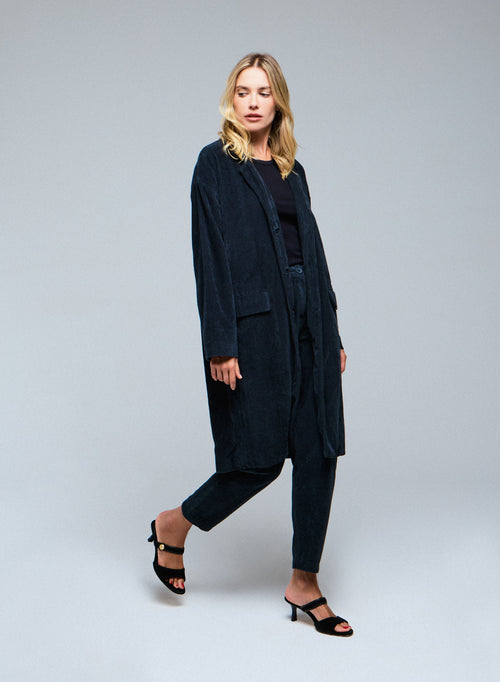 Grey coat long-sleeved jacket in organic cotton / polyester - MAJESTIC FILATURES