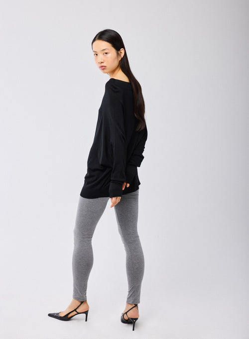 Schwarzer Pullover Boatneck Lange Ärmel aus Merinowolle - MAJESTIC FILATURES