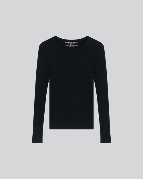 Black Round Neck Long Sleeve Cashmere T-Shirt - MAJESTIC FILATURES