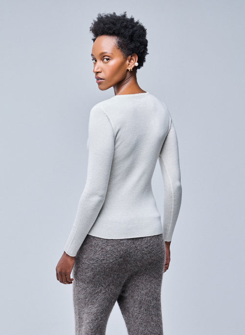 T-shirt Blanc Col Roulé Manches Longues en Cachemire - MAJESTIC FILATURES