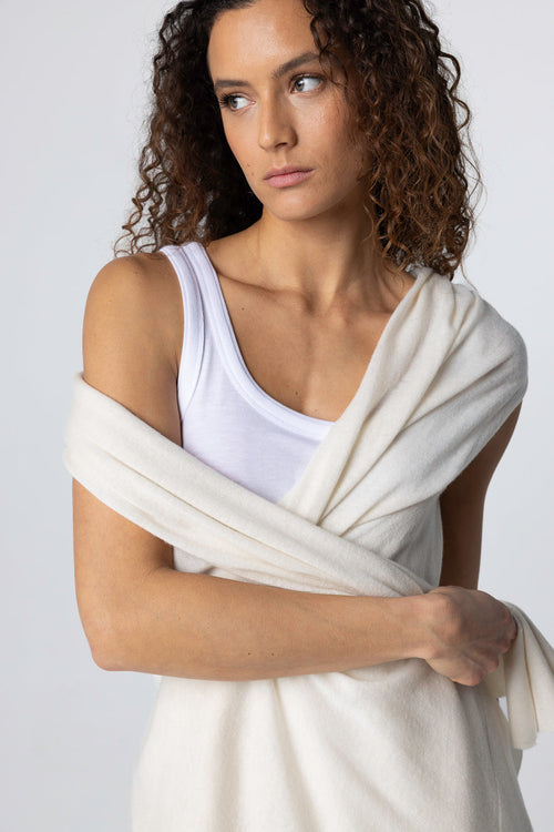 Gilet Blanc Col Châle Sans Manches en Cachemire - MAJESTIC FILATURES