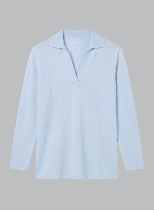 Polohemd mit Dreiviertelärmeln aus Kaschmir in Hellblau - MAJESTIC FILATURES