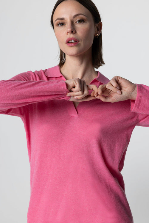 Polo Rose Manches Trois quarts en Cachemire - MAJESTIC FILATURES