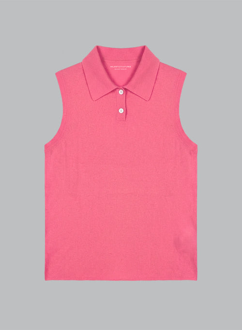 Ärmelloses Kaschmir-Polohemd in Rosa - MAJESTIC FILATURES